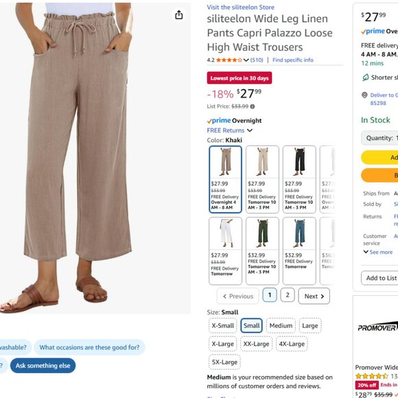 siliteelon Wide Leg Linen Pants Capri Palazzo Loose High Waist Trousers - Picture 1 of 1